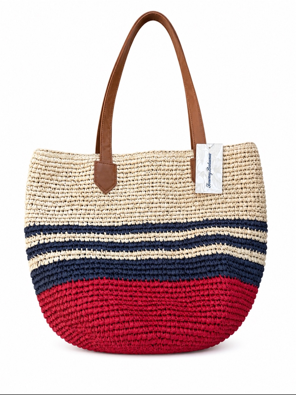 Tommy Bahama Straw Tote Bag Red White Blue Woven Shoulder Bag Raffia Purse